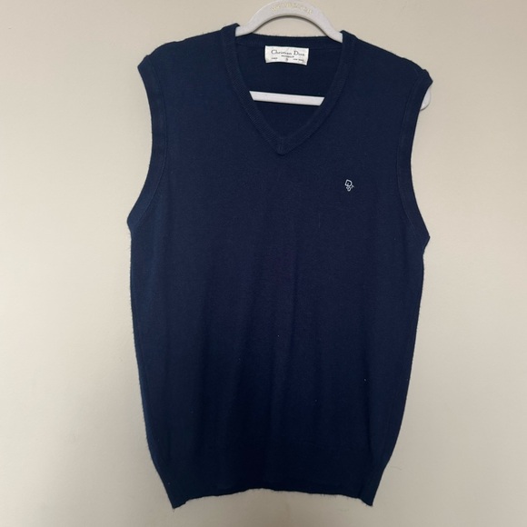 Vintage Dior Men's Dark Blue V-Neck Sweater Vest